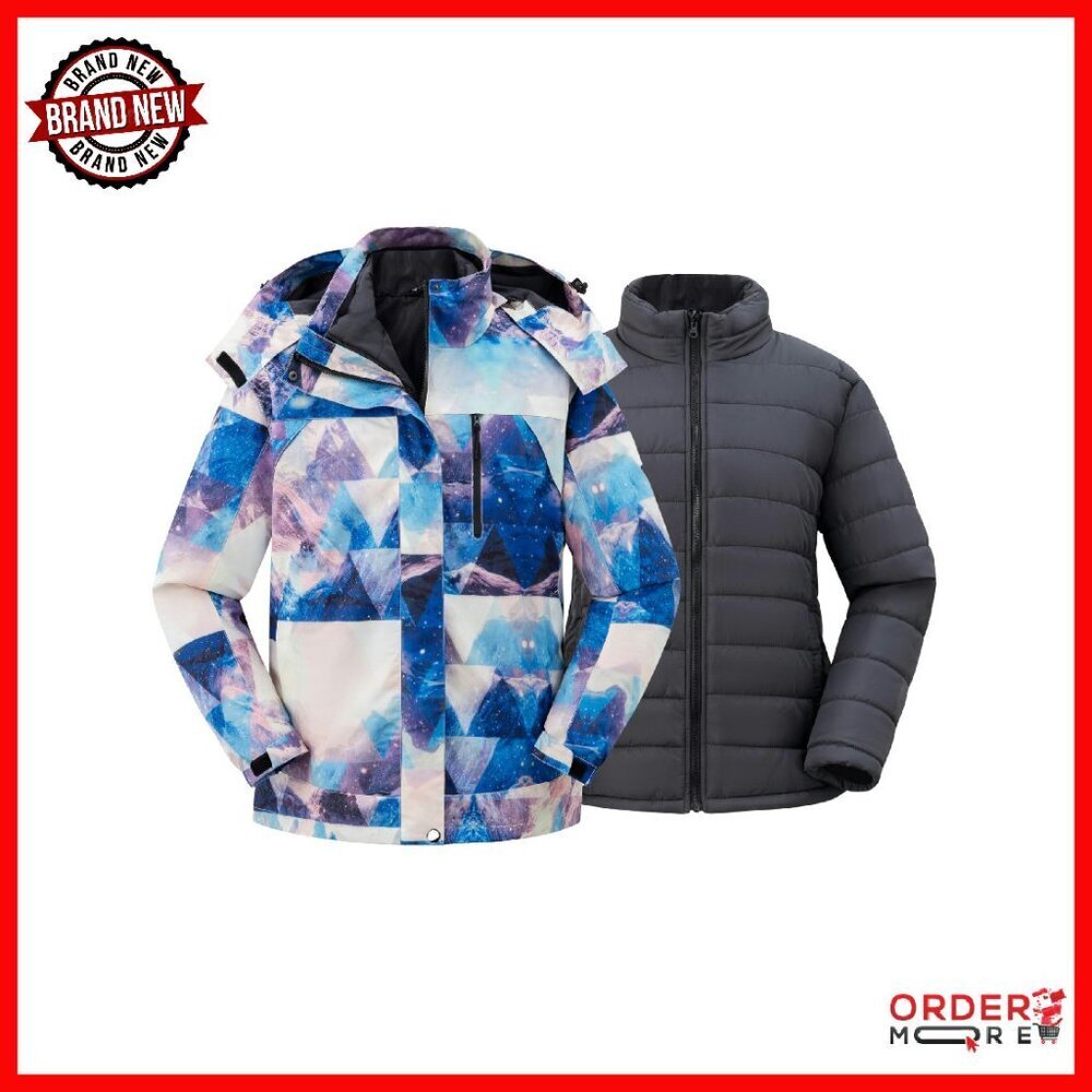 Plus Size 3-in-1 Waterproof Ski Jacket Winter Coat Snowboarding